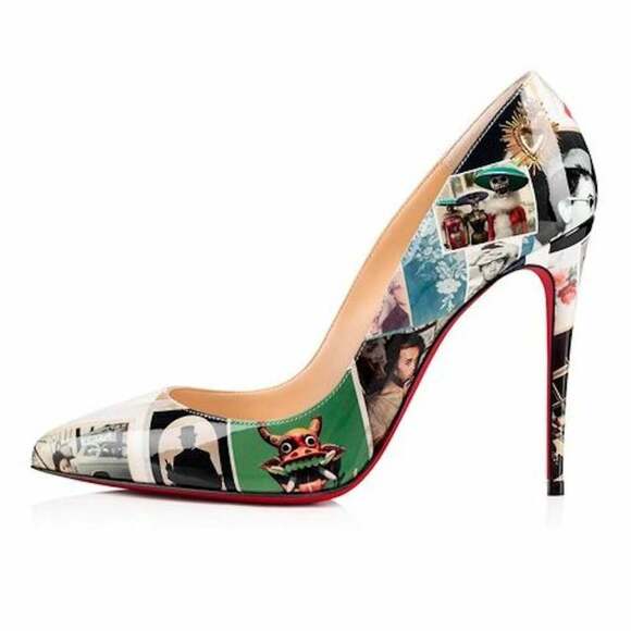 Christian Louboutin Pigalle Follies 100 Patent Collage Black Blue Heel Pump 37.5 - Picture 3 of 12